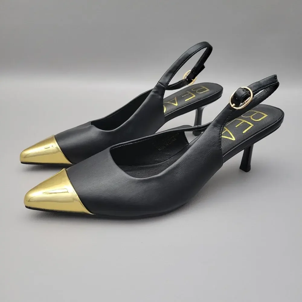 Beach by Matisse slingback pumps pointed gold-plated metal Cap Toe Size 9